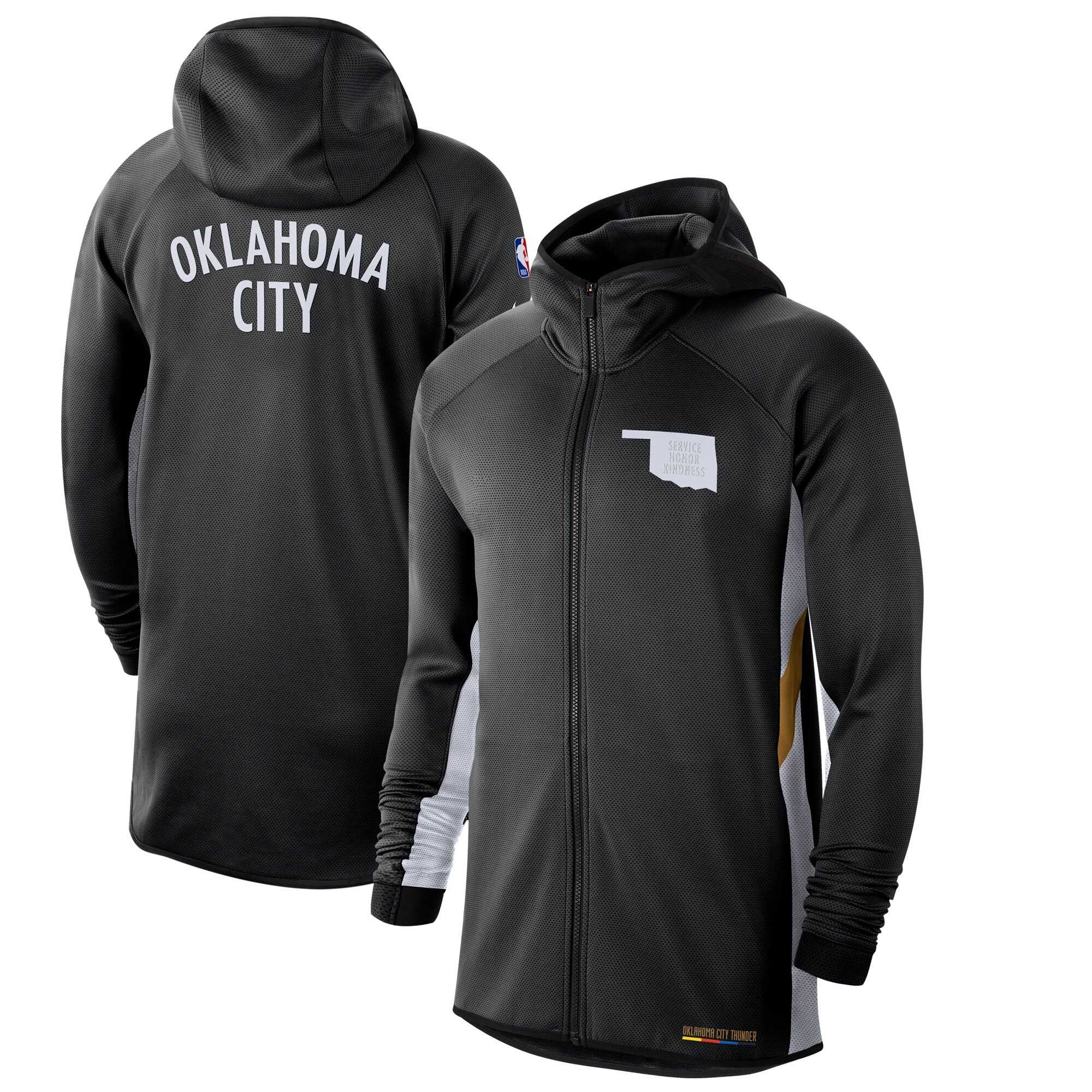 Men Nike Oklahoma City Thunder Black White 201920 Earned Edition Showtime FullZip Performance Hoodie